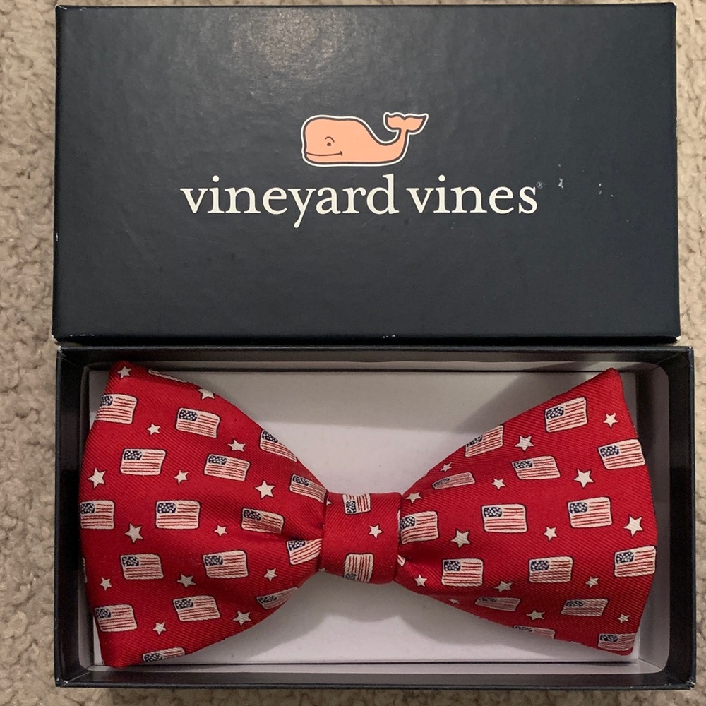 Vineyard Vines Red Bow Tie with American Flag Design